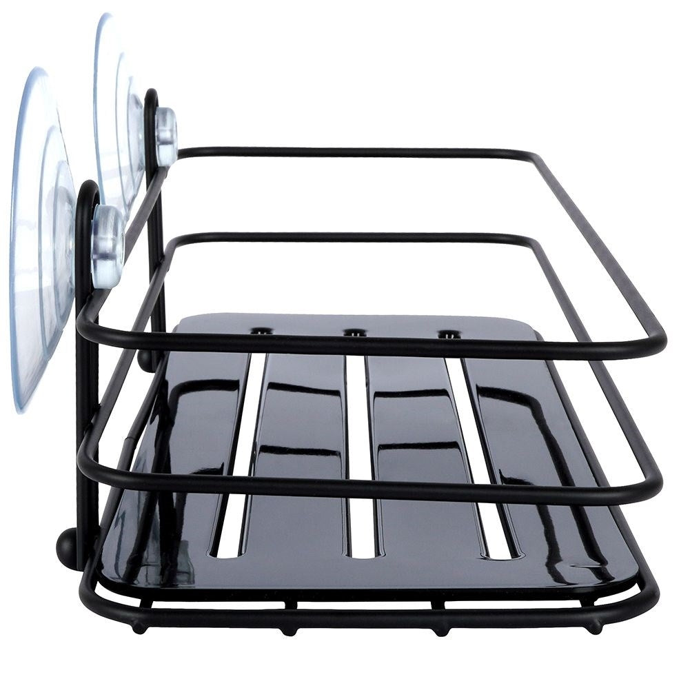 Black bathroom shelf with suction cups for cosmetics and accessories