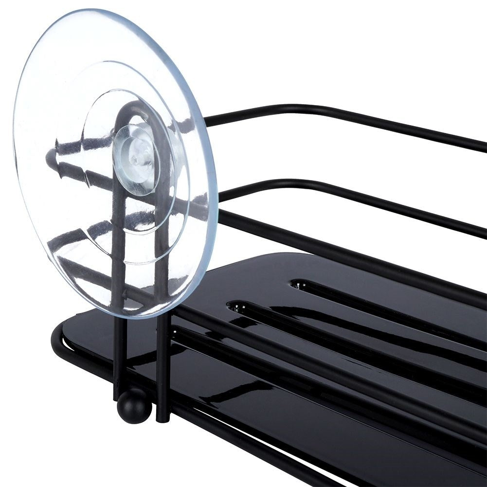Black bathroom shelf with suction cups for cosmetics and accessories