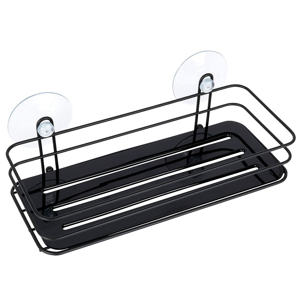 Black bathroom shelf with suction cups for cosmetics and accessories