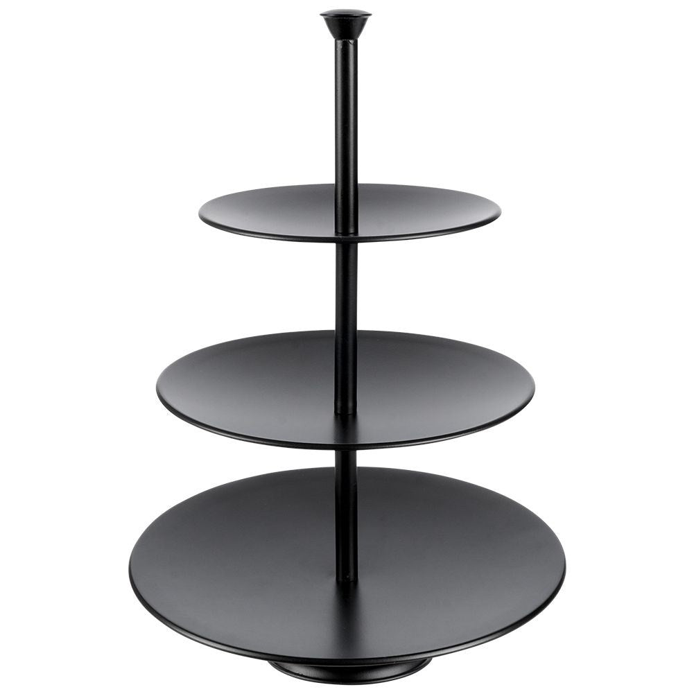 Black cake plate with three levels for muffins and desserts