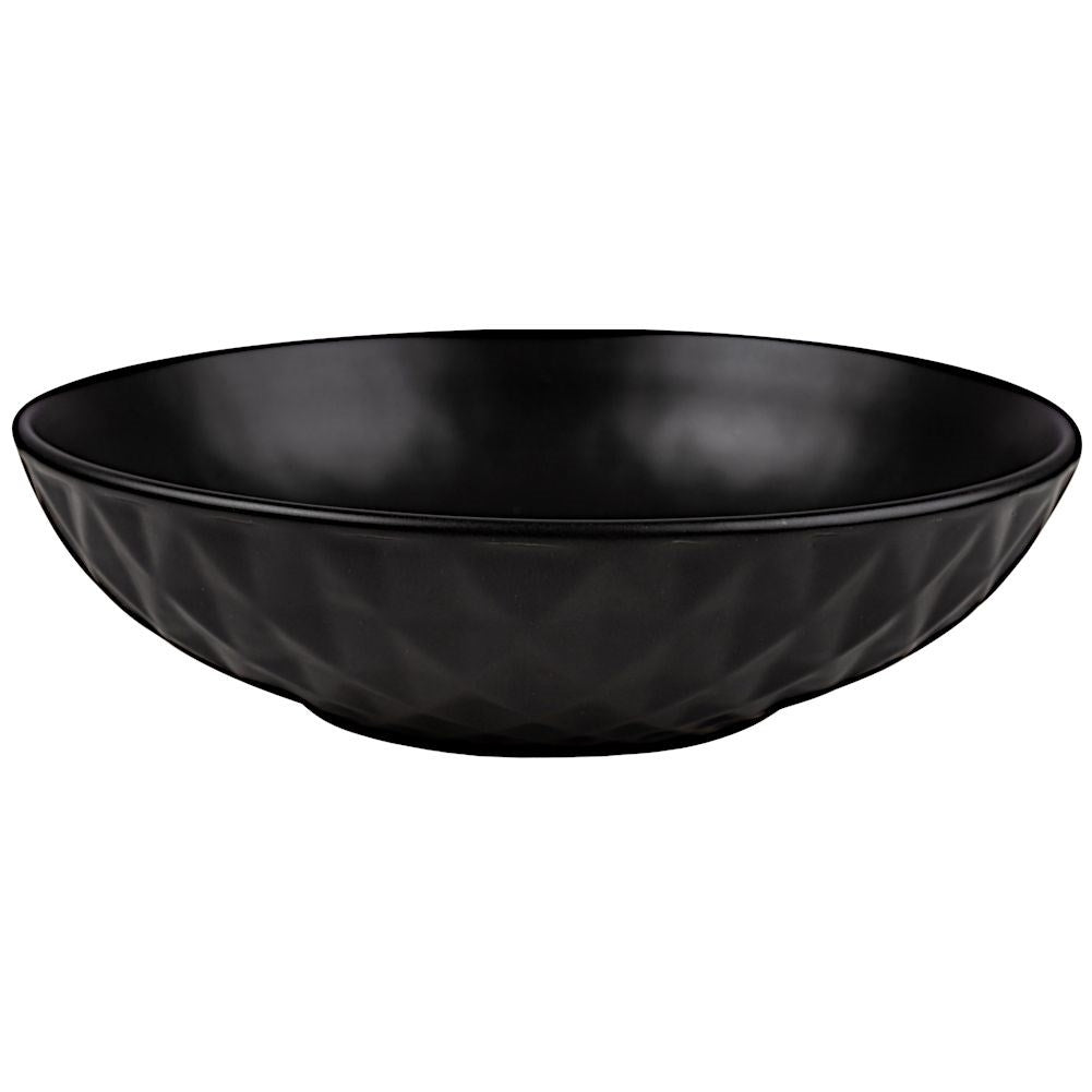 Black ceramic bowl with pattern, dishwasher and microwave safe