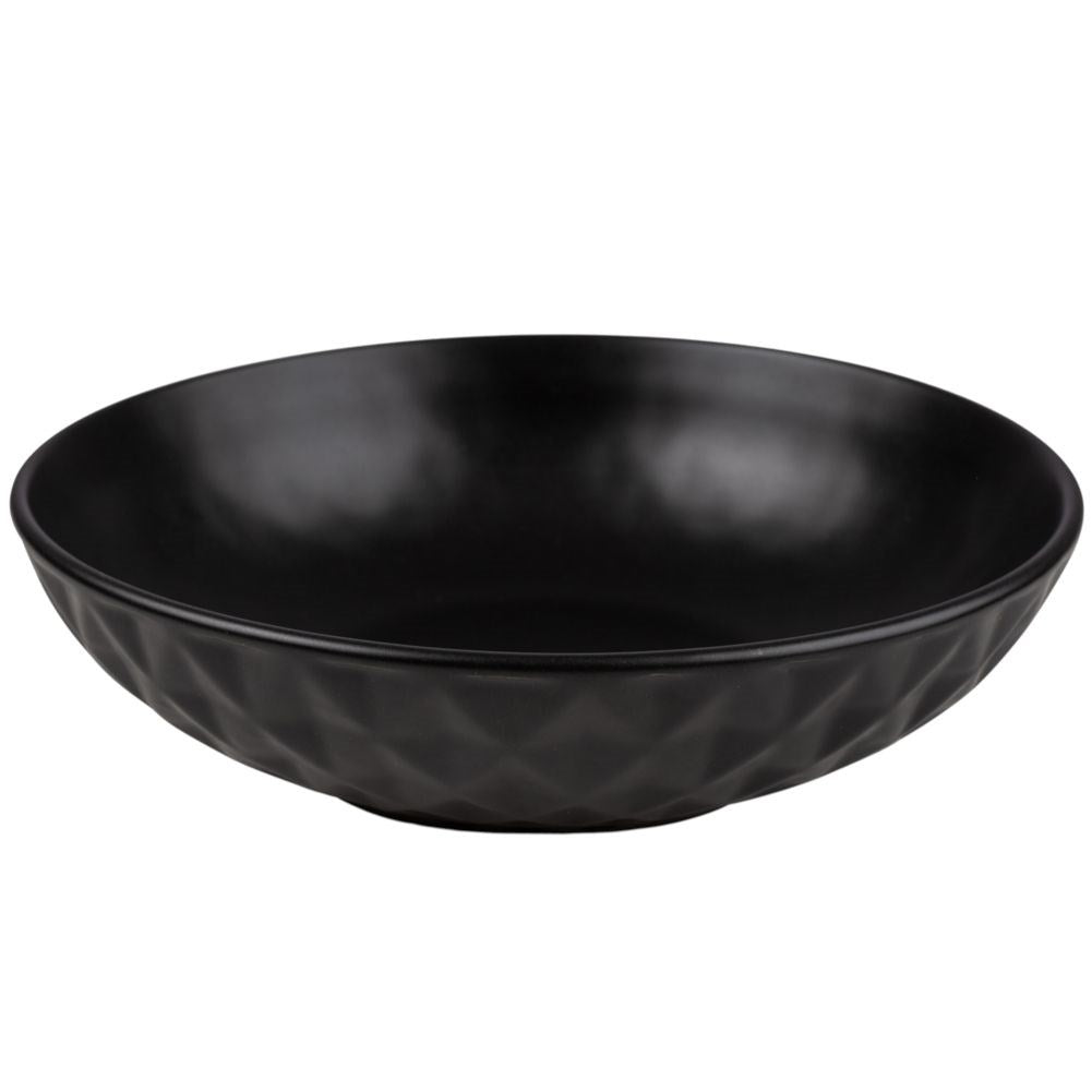 Black ceramic bowl with pattern, dishwasher and microwave safe