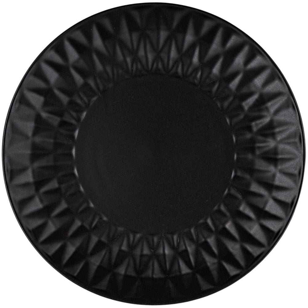 Black ceramic dessert plate with decorative pattern