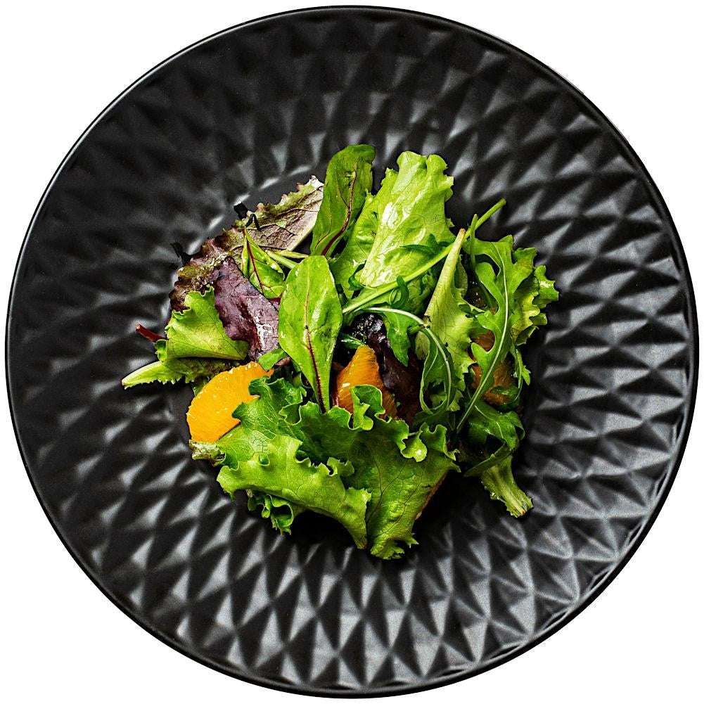 Black ceramic plate with elegant relief pattern, dishwasher safe
