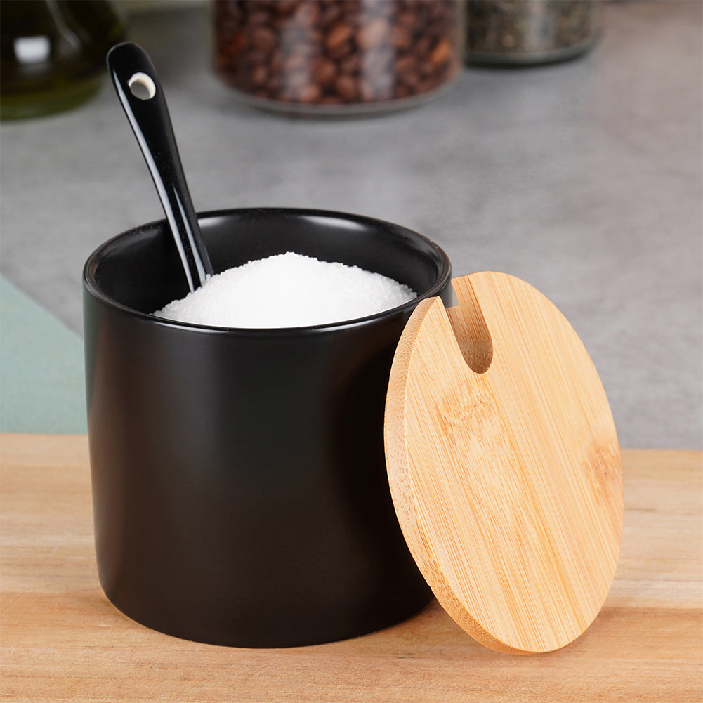 Black ceramic sugar bowl