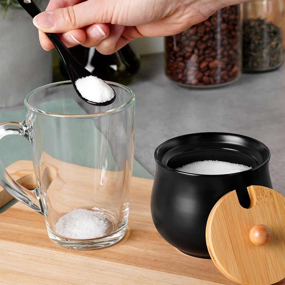 Black ceramic sugar bowl