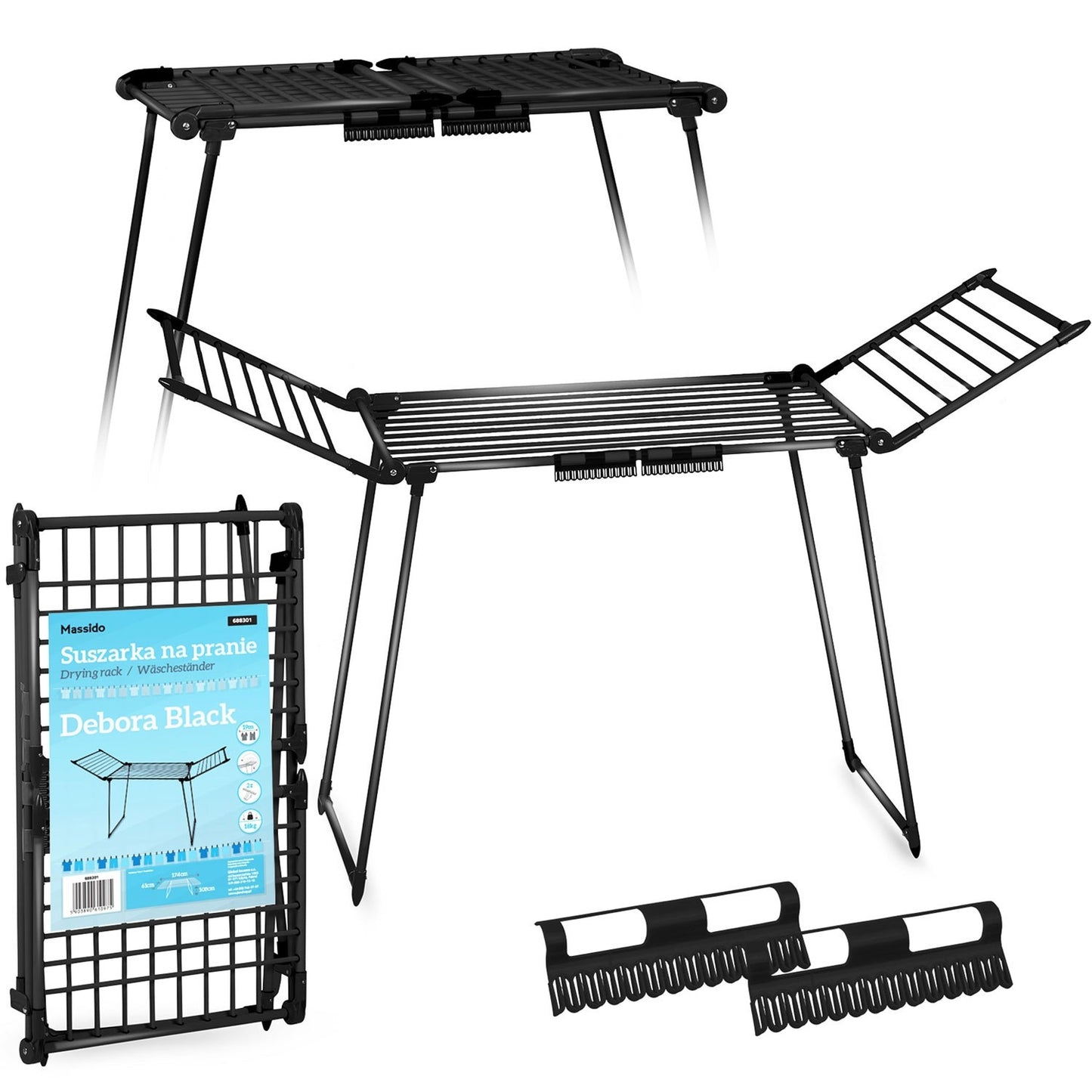 Black collapsible drying rack Debora - 19 meter drying length