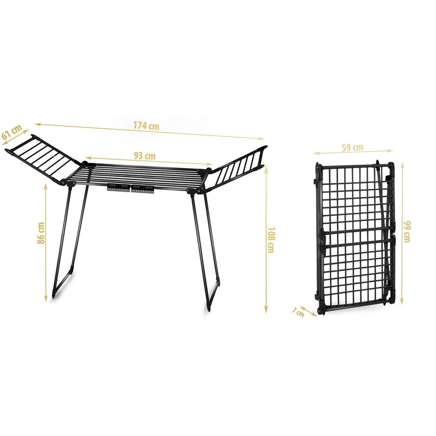 Black collapsible drying rack Debora - 19 meter drying length