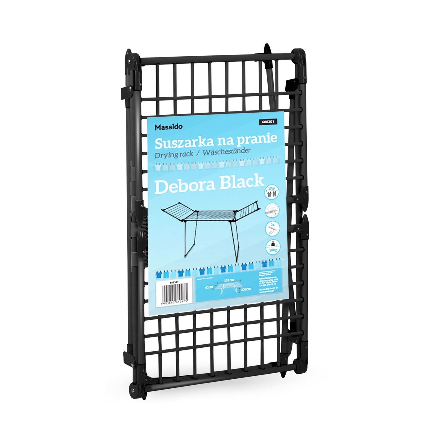 Black collapsible drying rack Debora - 19 meter drying length