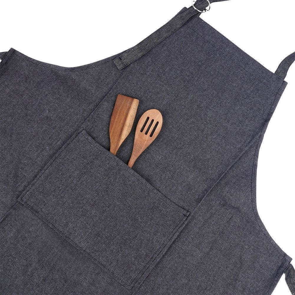 Black cotton denim apron for cooking and grilling
