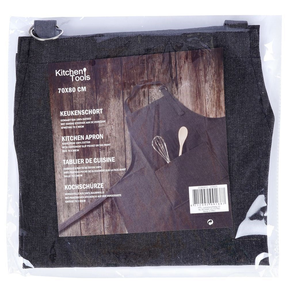 Black cotton denim apron for cooking and grilling