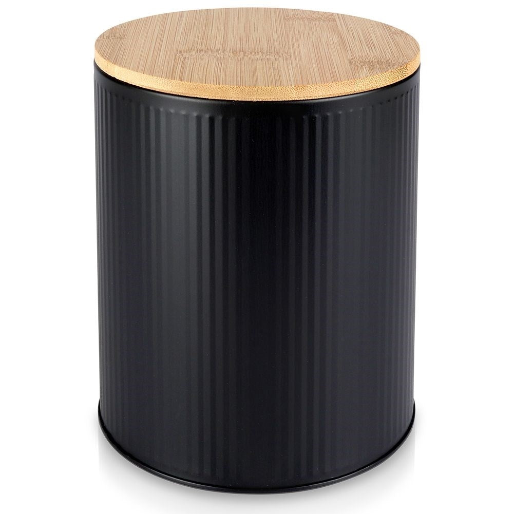 Black food container with bamboo lid