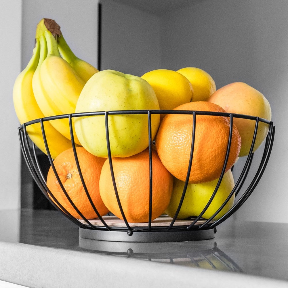 Black fruit and vegetable basket in durable metal, LOFT style