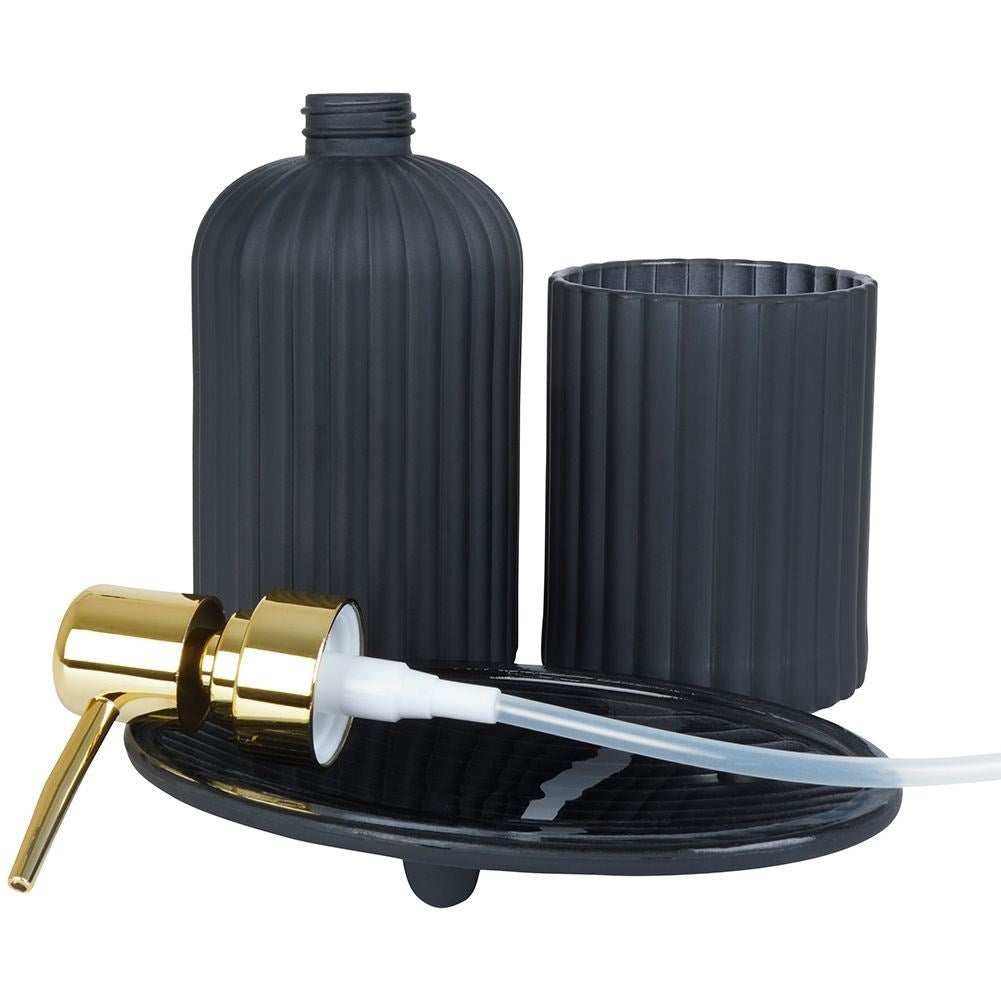 Black glass bath set: soap container, soap dish and toothbrush cup