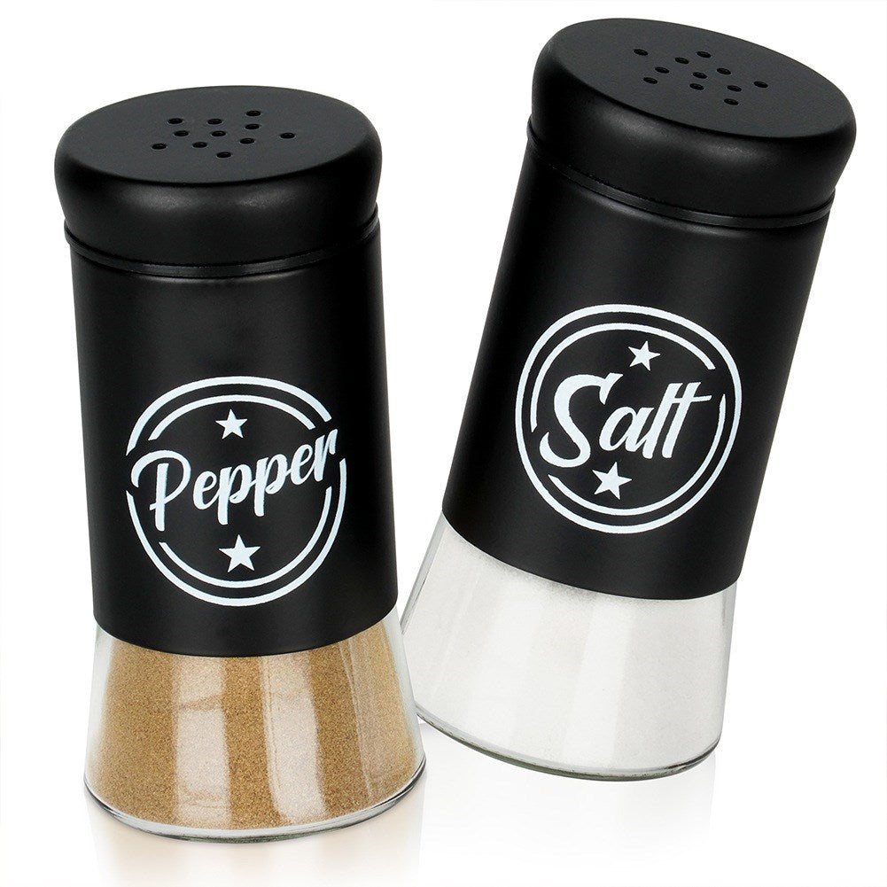 Black glass salt and pepper shakers, 2 pcs.