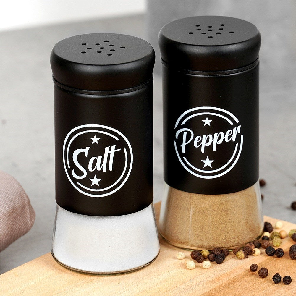 Black glass salt and pepper shakers, 2 pcs.