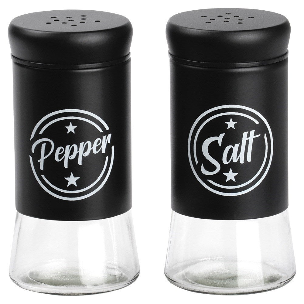Black glass salt and pepper shakers, 2 pcs.