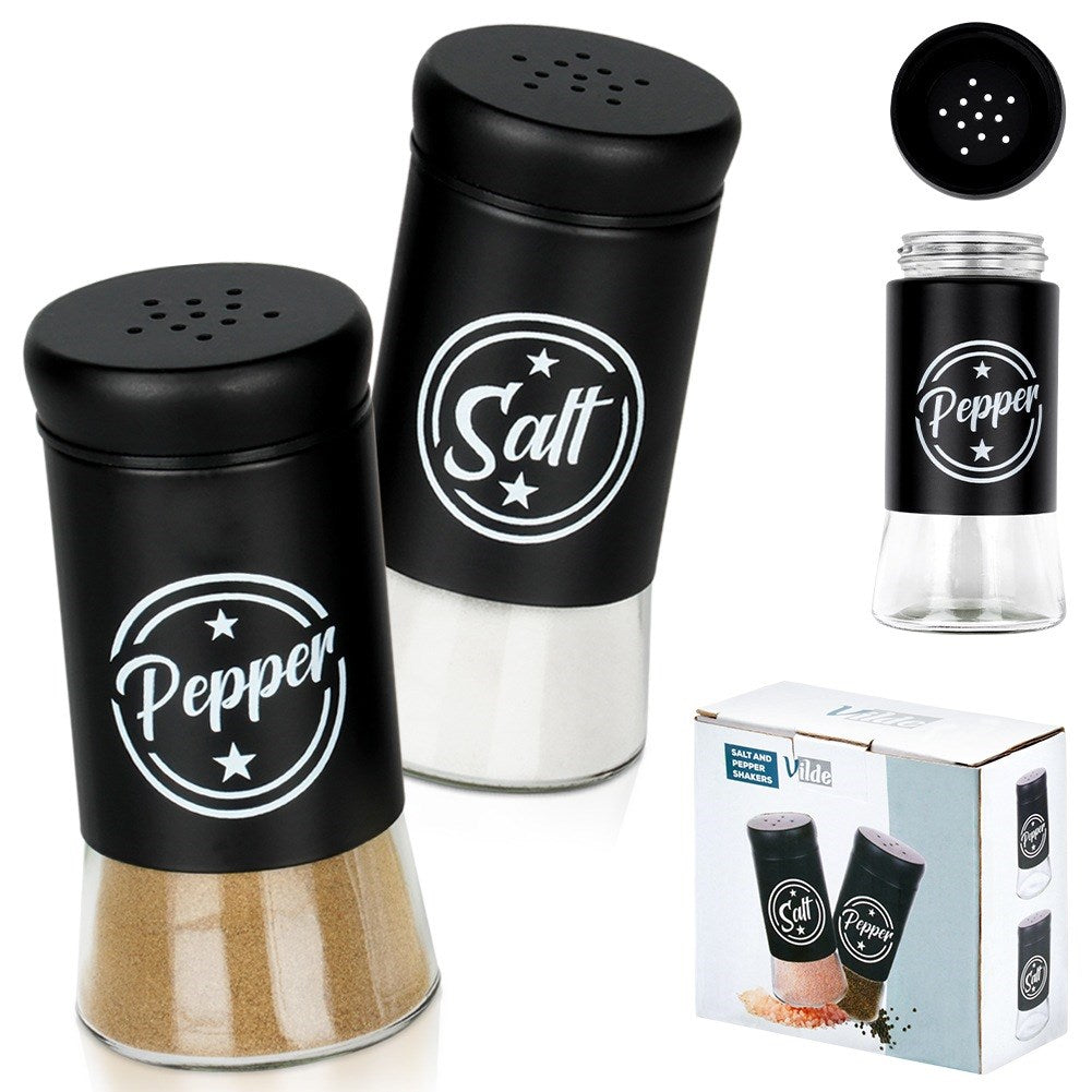 Black glass salt and pepper shakers, 2 pcs.