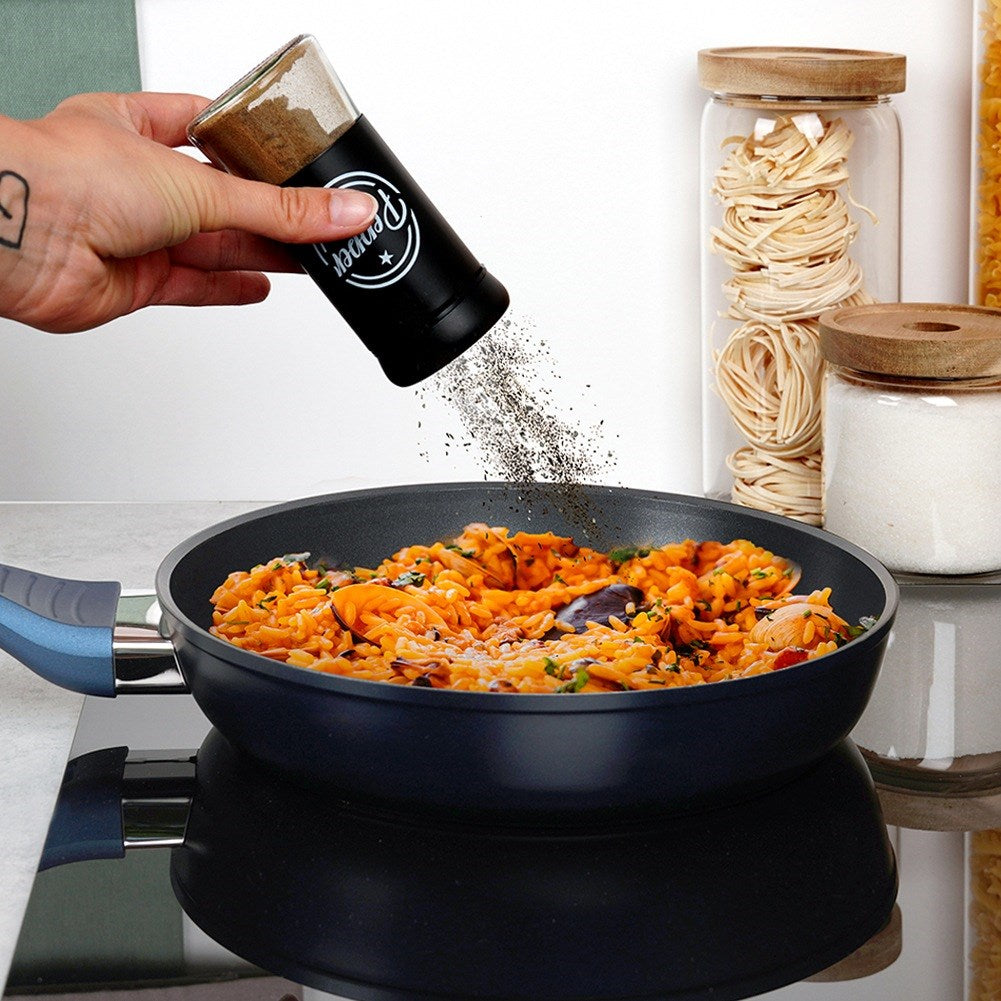 Black glass salt and pepper shakers, 2 pcs.