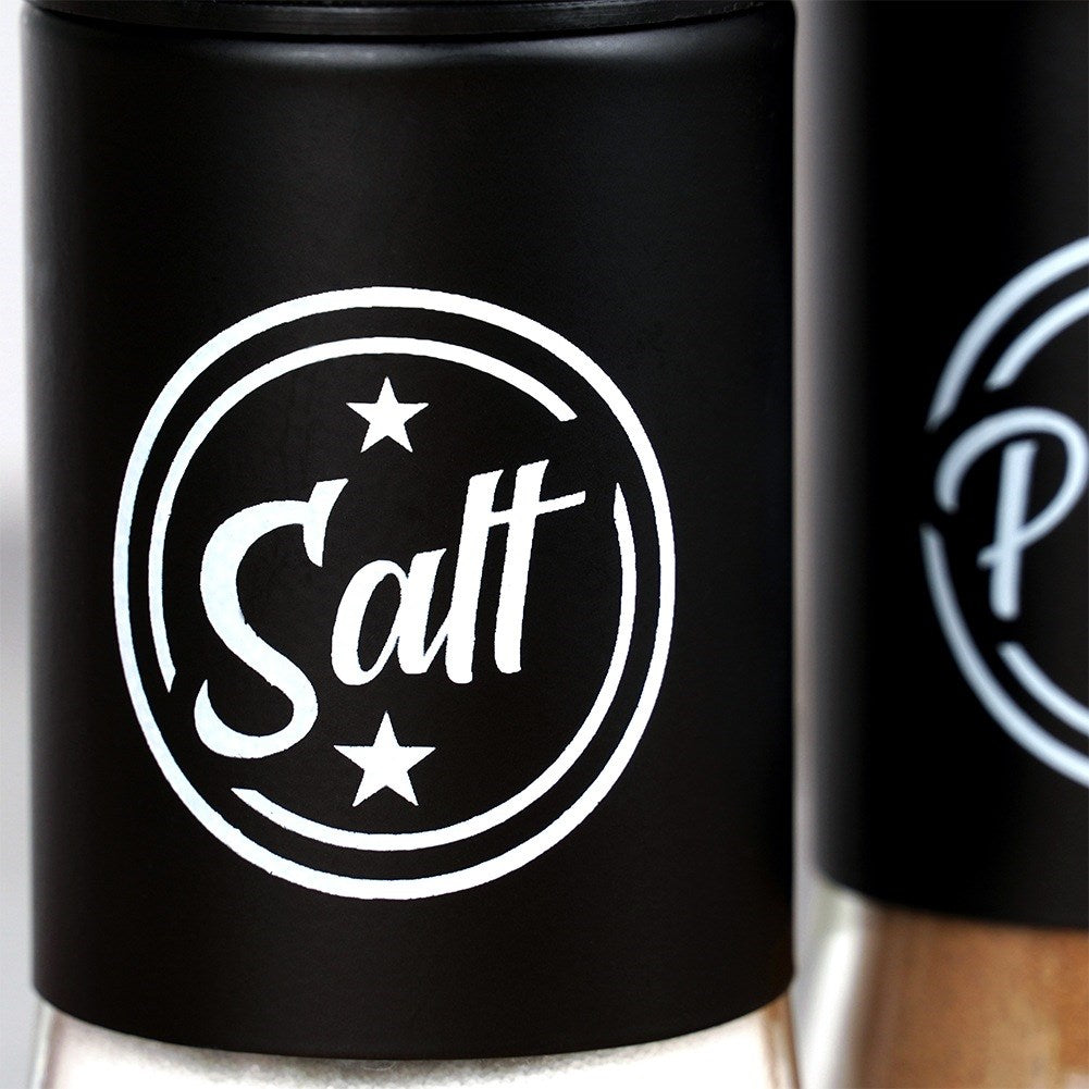 Black glass salt and pepper shakers, 2 pcs.