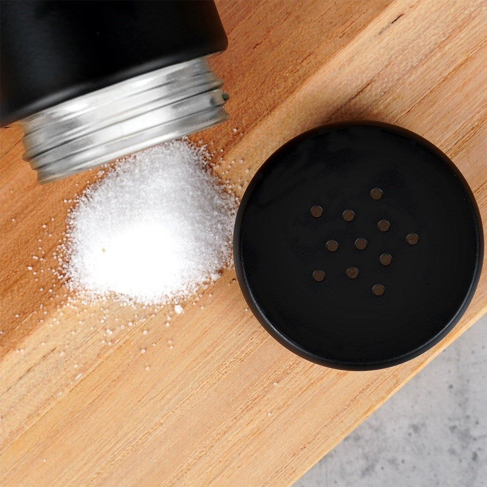 Black glass salt and pepper shakers, 2 pcs.