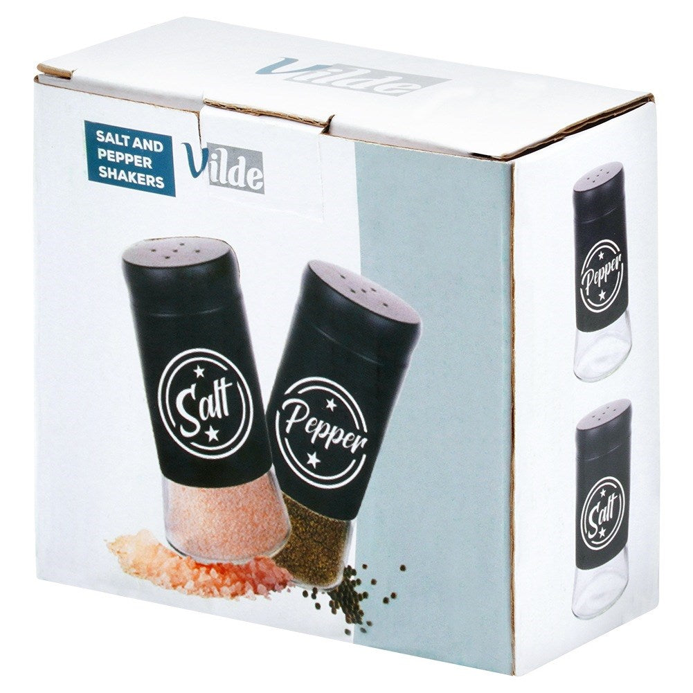 Black glass salt and pepper shakers, 2 pcs.