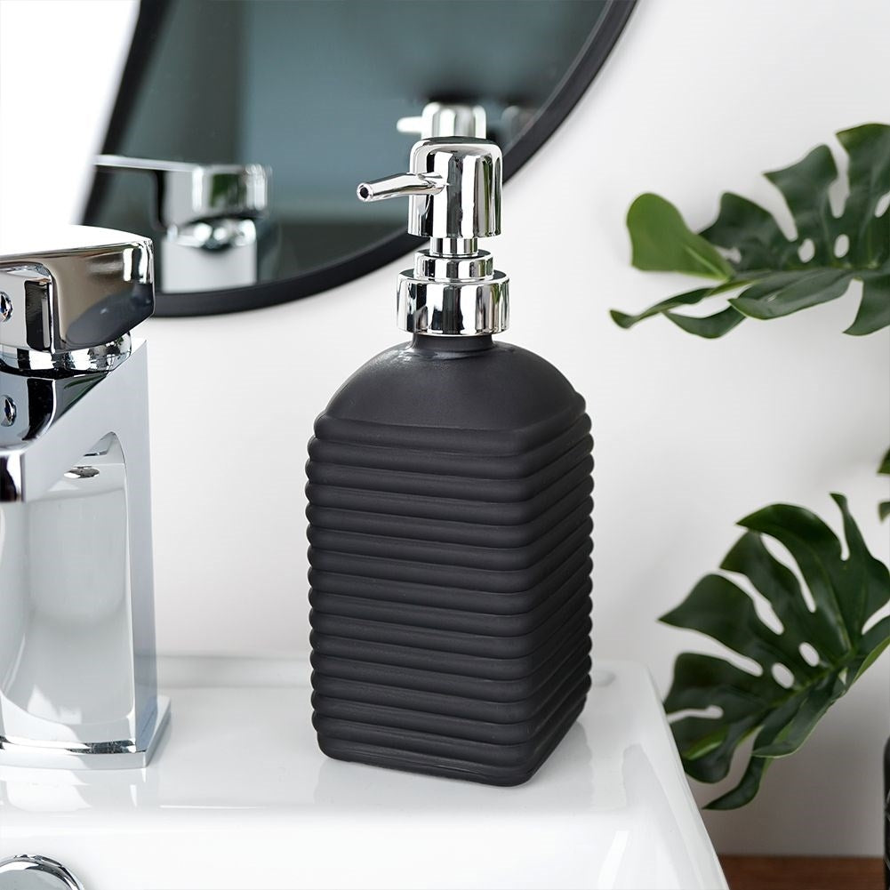 Black glass soap pump for kitchen and bathroom