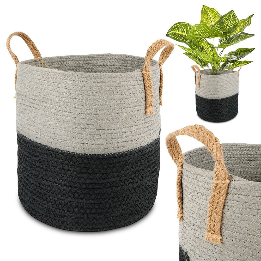 Black-grey bin with handle for storage and pot cover