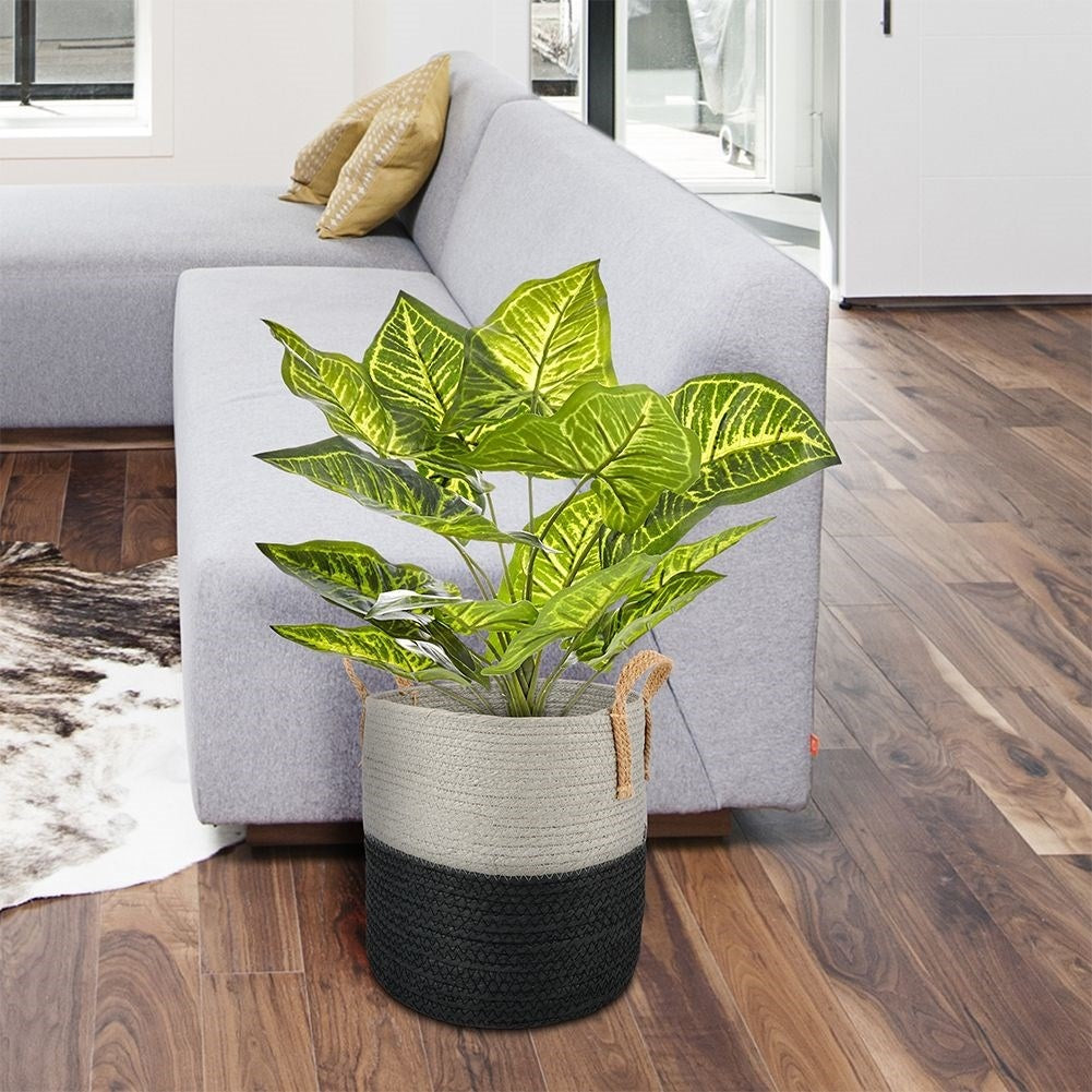 Black-grey bin with handle for storage and pot cover