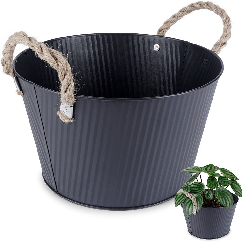 Black grooved metal pot for indoor/outdoor use