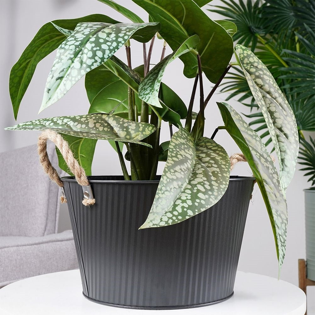 Black grooved metal pot for indoor/outdoor use