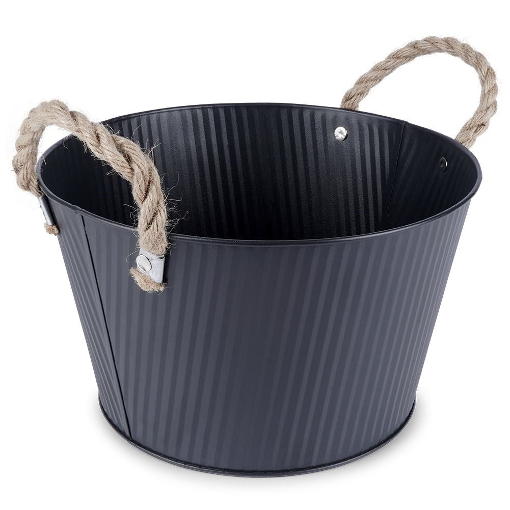 Black grooved metal pot for indoor/outdoor use