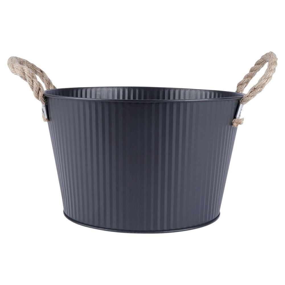 Black grooved metal pot for indoor/outdoor use
