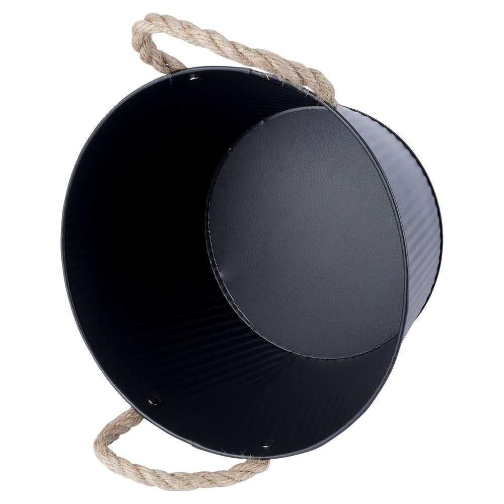 Black grooved metal pot for indoor/outdoor use