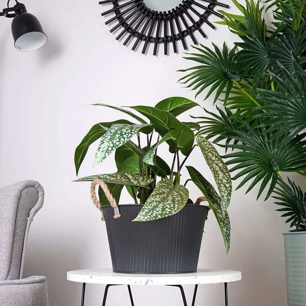 Black grooved metal pot for indoor/outdoor use