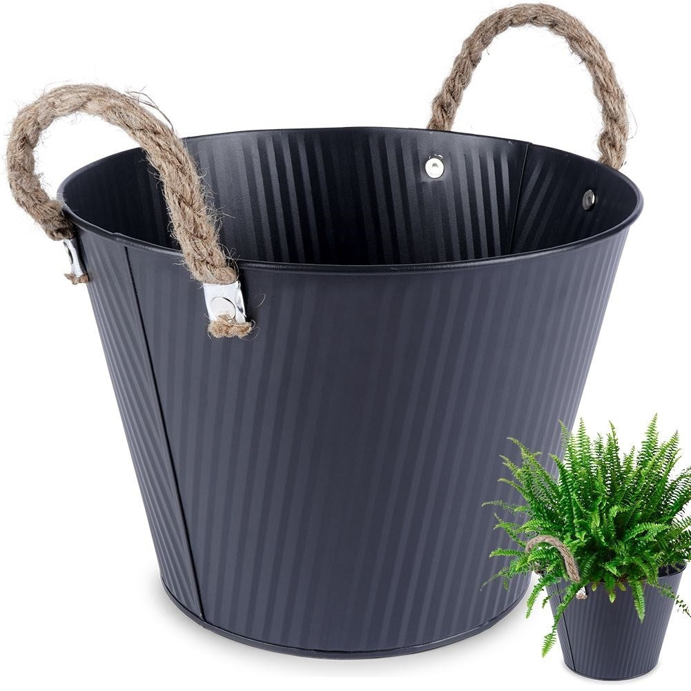 Black grooved pot in galvanized metal for indoor/outdoor use