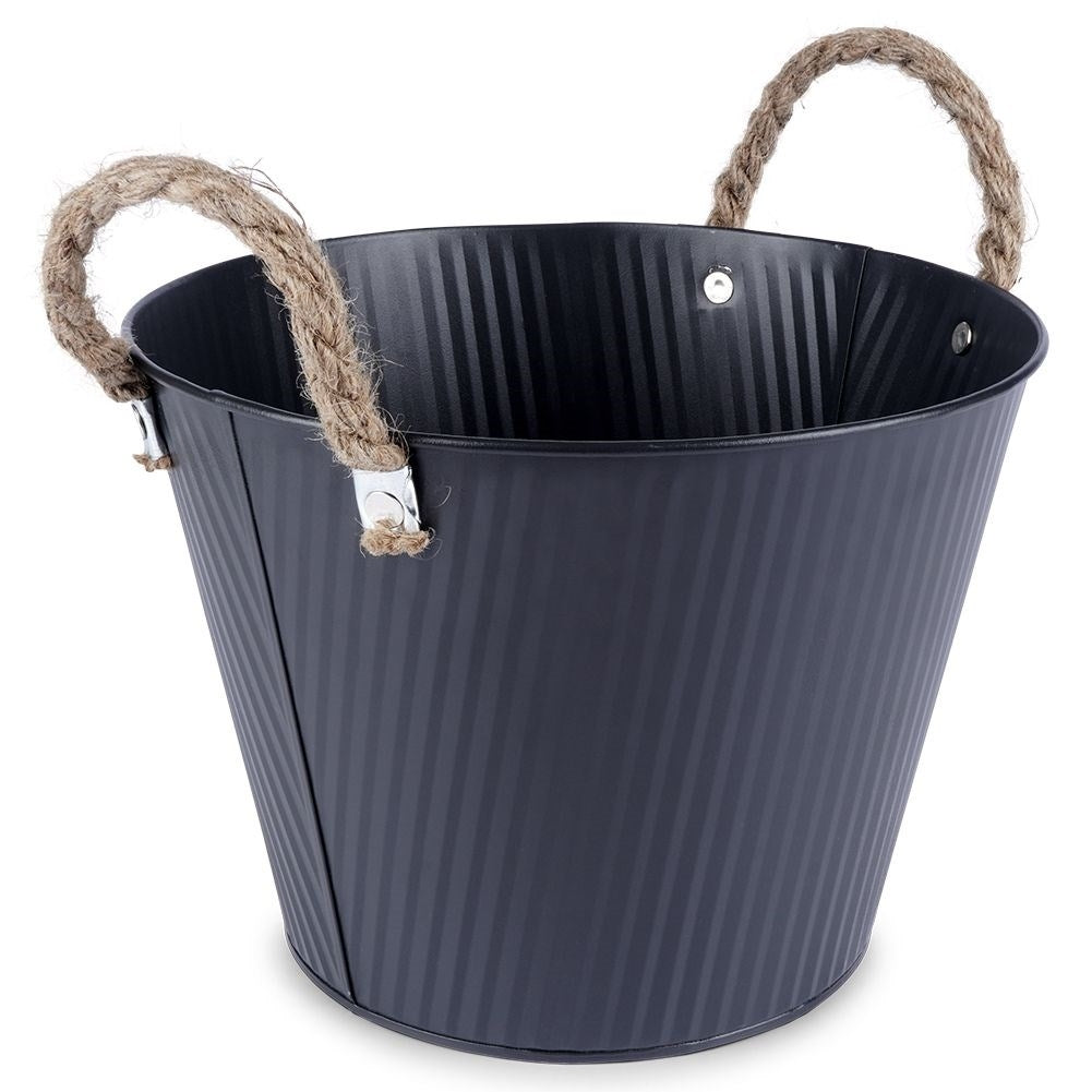 Black grooved pot in galvanized metal for indoor/outdoor use