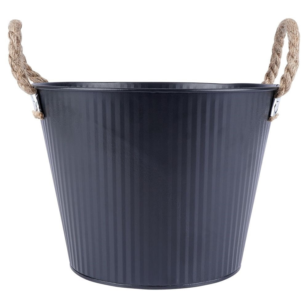 Black grooved pot in galvanized metal for indoor/outdoor use