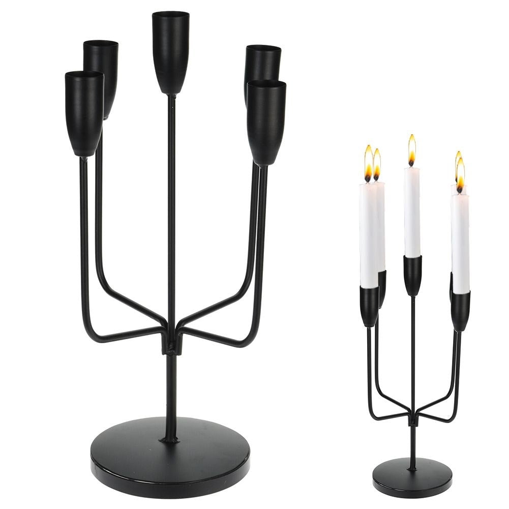 Black matt candle holder for 5 long candles - unique design