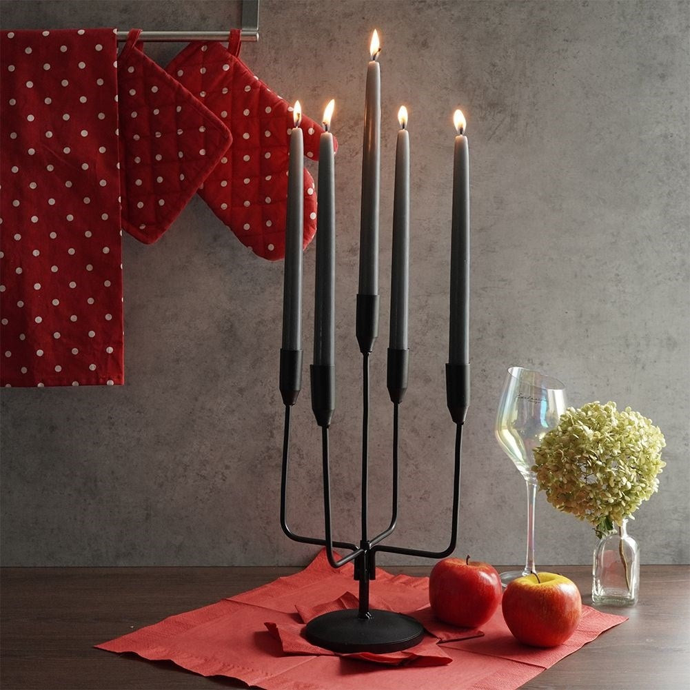 Black matt candle holder for 5 long candles - unique design