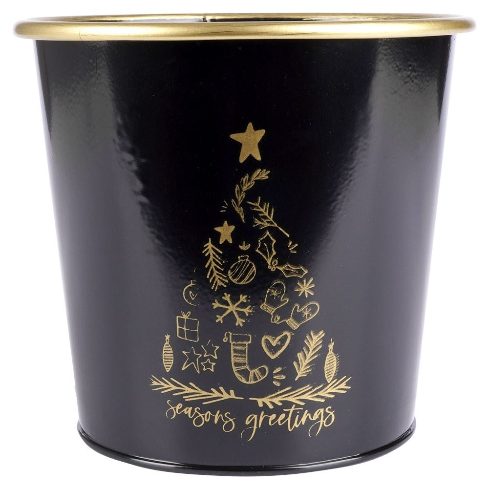 Black metal Christmas pot with golden Christmas tree decoration