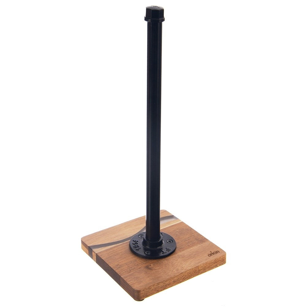 Black metal & acacia wood kitchen paper towel rack