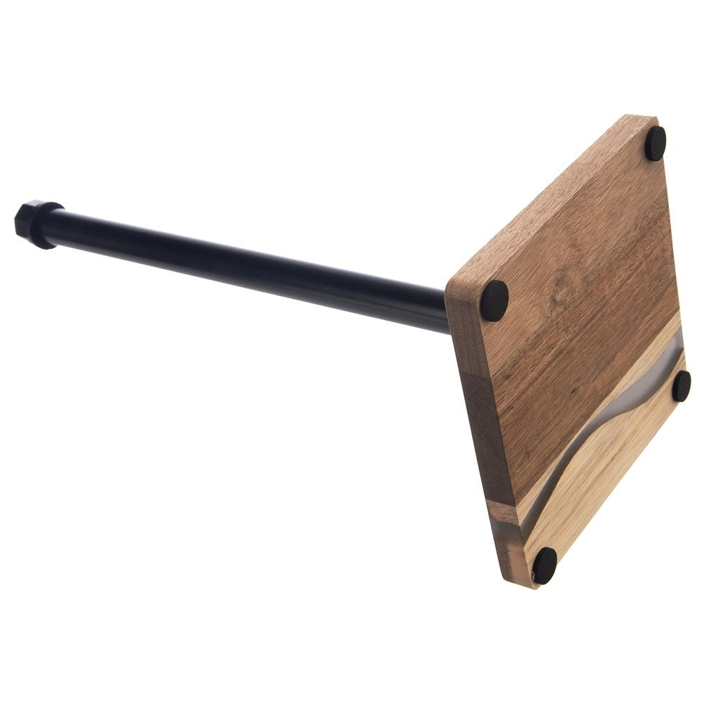 Black metal & acacia wood kitchen paper towel rack