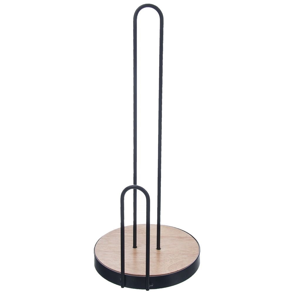 Black metal and wood kitchen paper towel rack