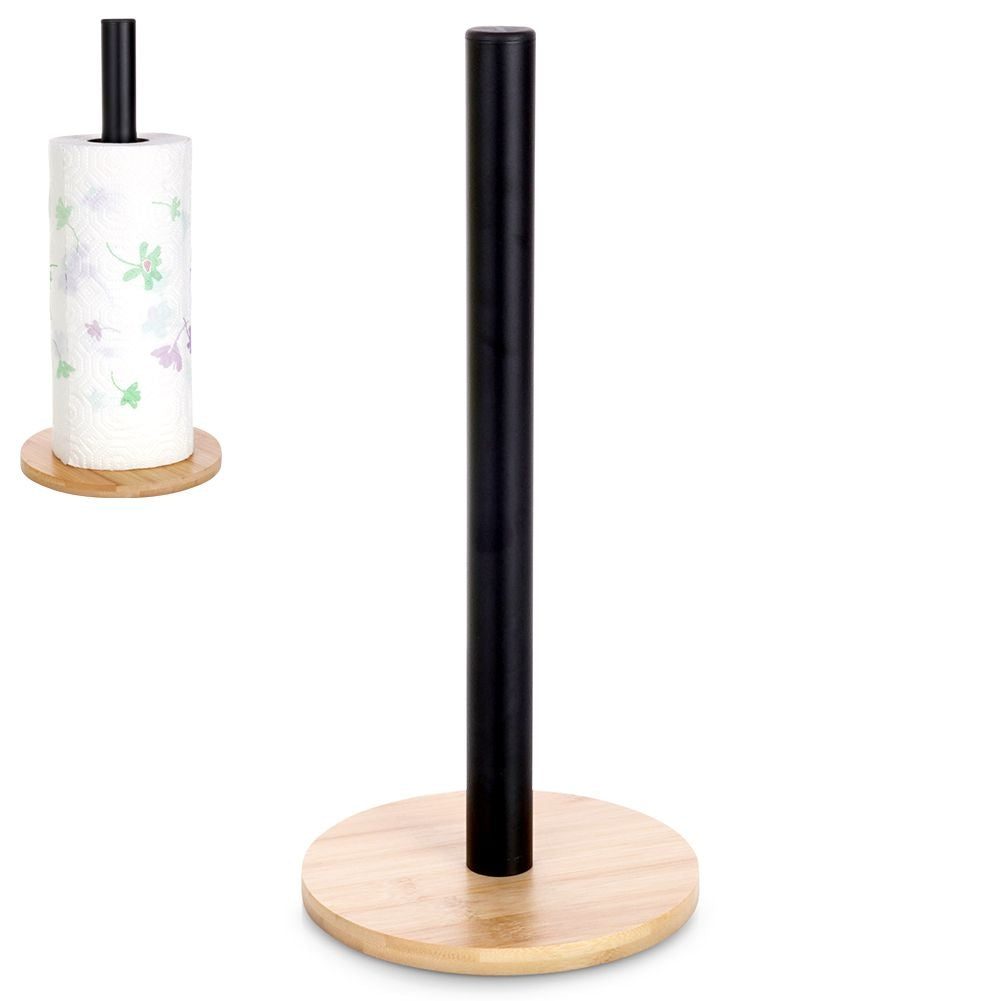 Black metal & bamboo kitchen paper towel rack, LOFT style