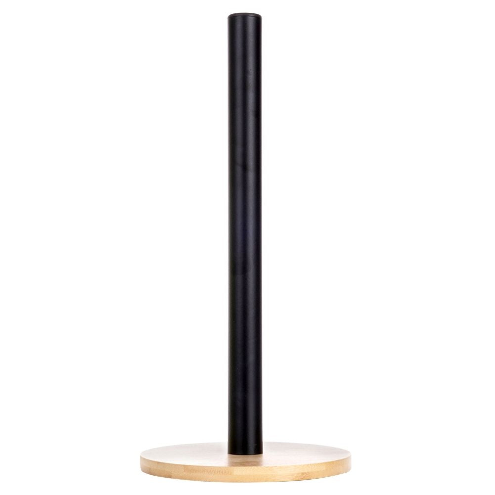 Black metal & bamboo kitchen paper towel rack, LOFT style