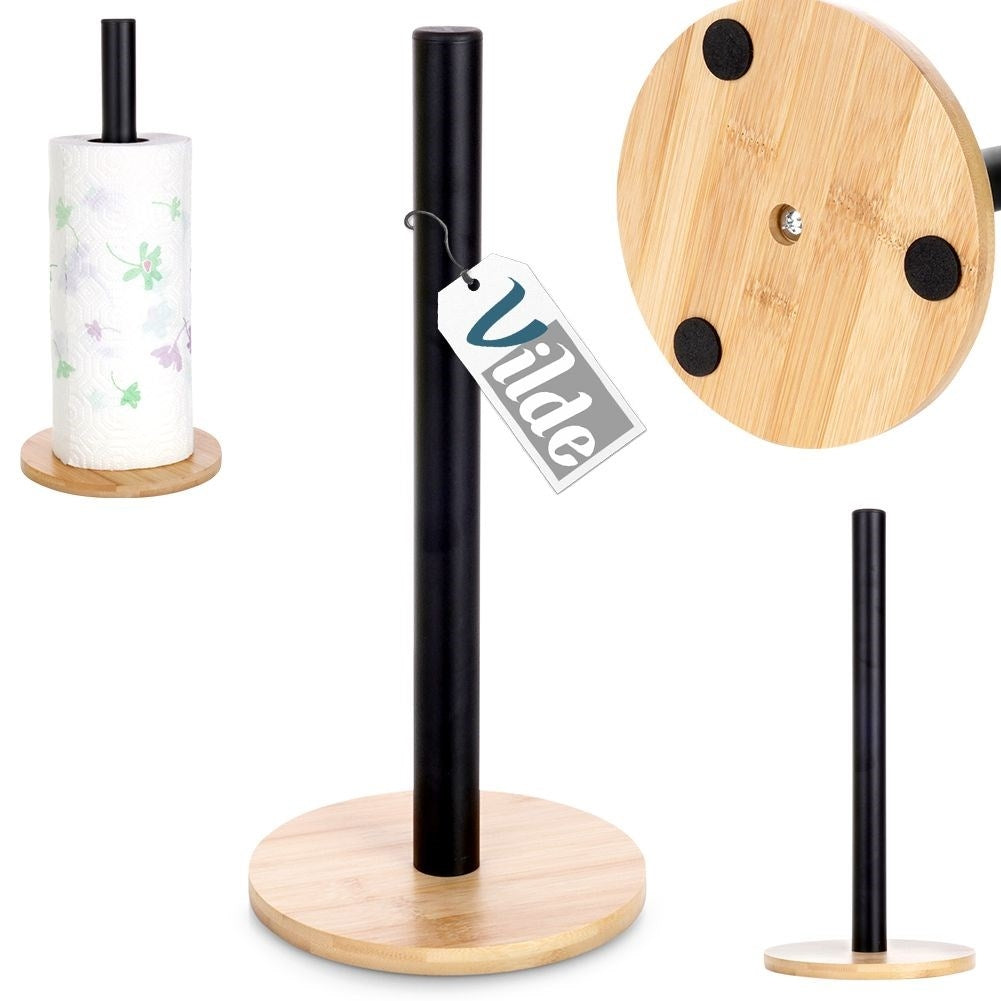 Black metal & bamboo kitchen paper towel rack, LOFT style