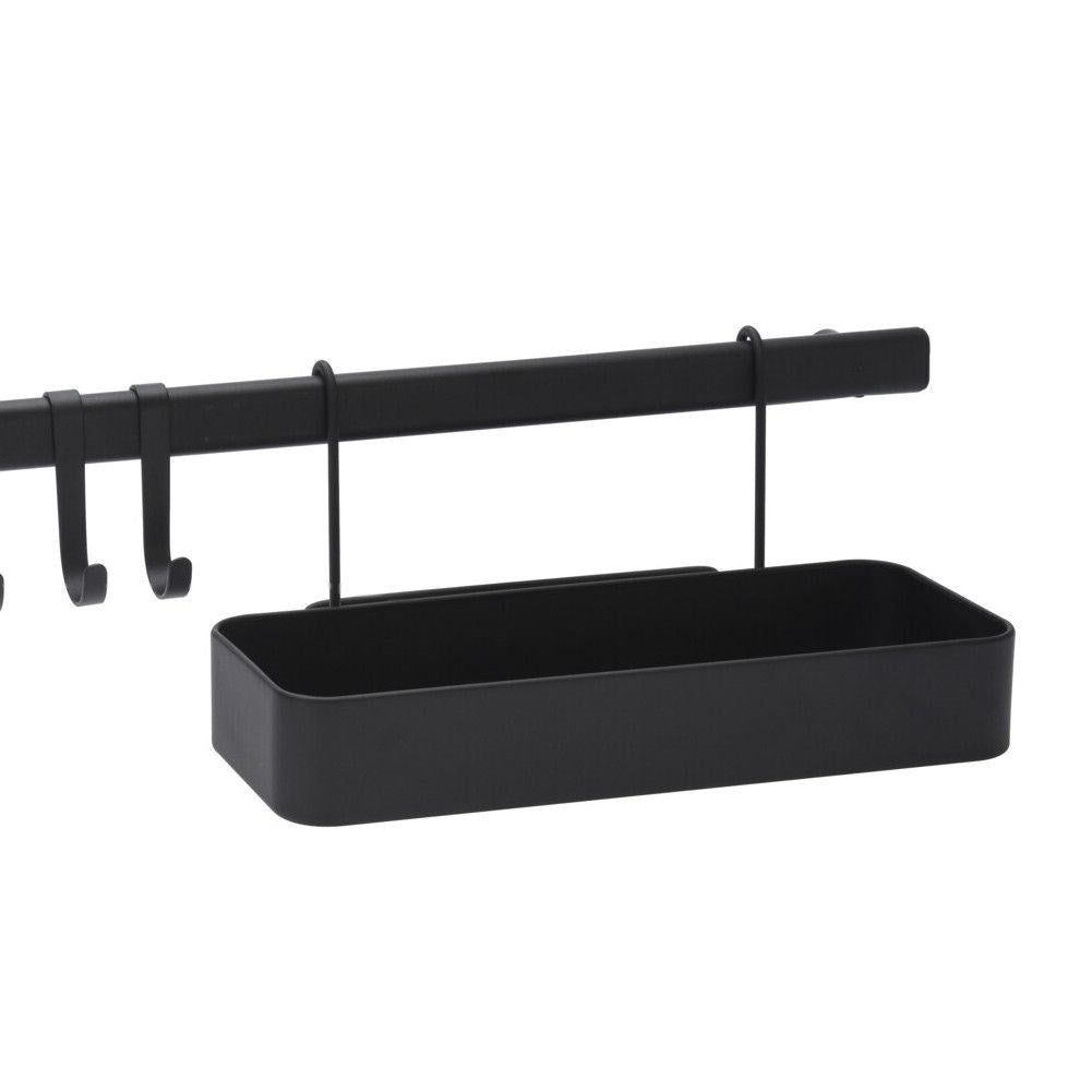 Black metal bar with hooks, shelf and basket for the kitchen