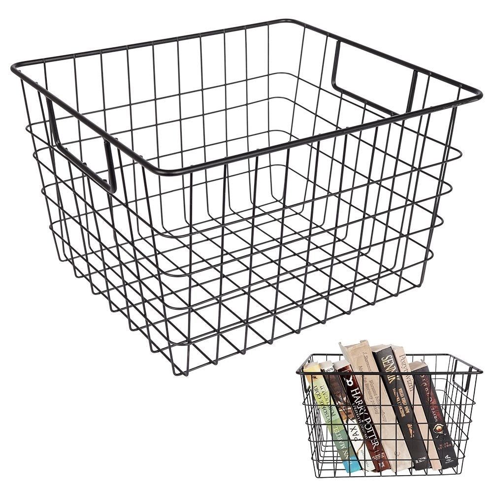 Black metal basket LOFT style with handle for fruit/vegetables