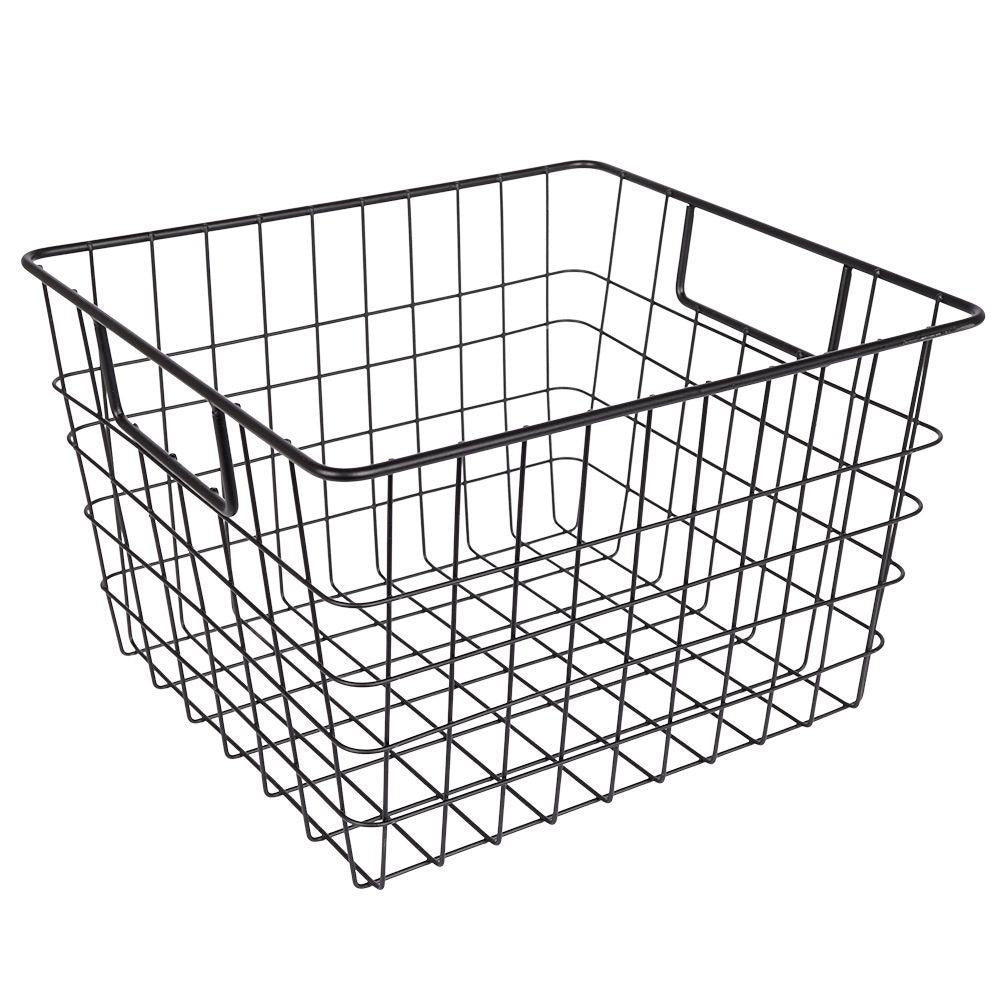 Black metal basket LOFT style with handle for fruit/vegetables